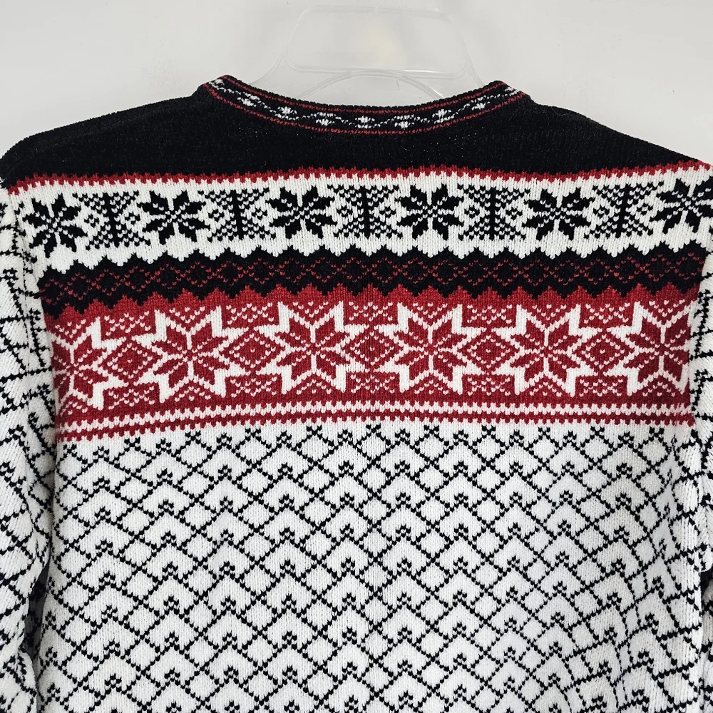 Croft & Barrow Sweater Cardigan Womens Large Black Fair Isle Nordic Chenille - Picture 8 of 9